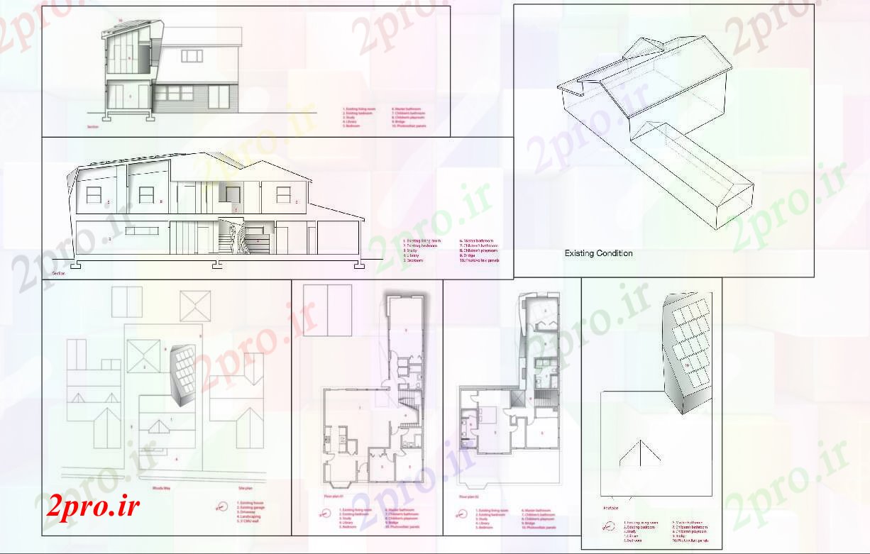 دانلود نقشه  خانه مسکونی ، ویلادو خانه طبقه (کد54170)