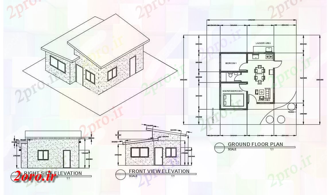 دانلود نقشه مسکونی ، ویلایی ، آپارتمان طرحی ساده خانه طراحی طرح 6 در 6 متر (کد54171)