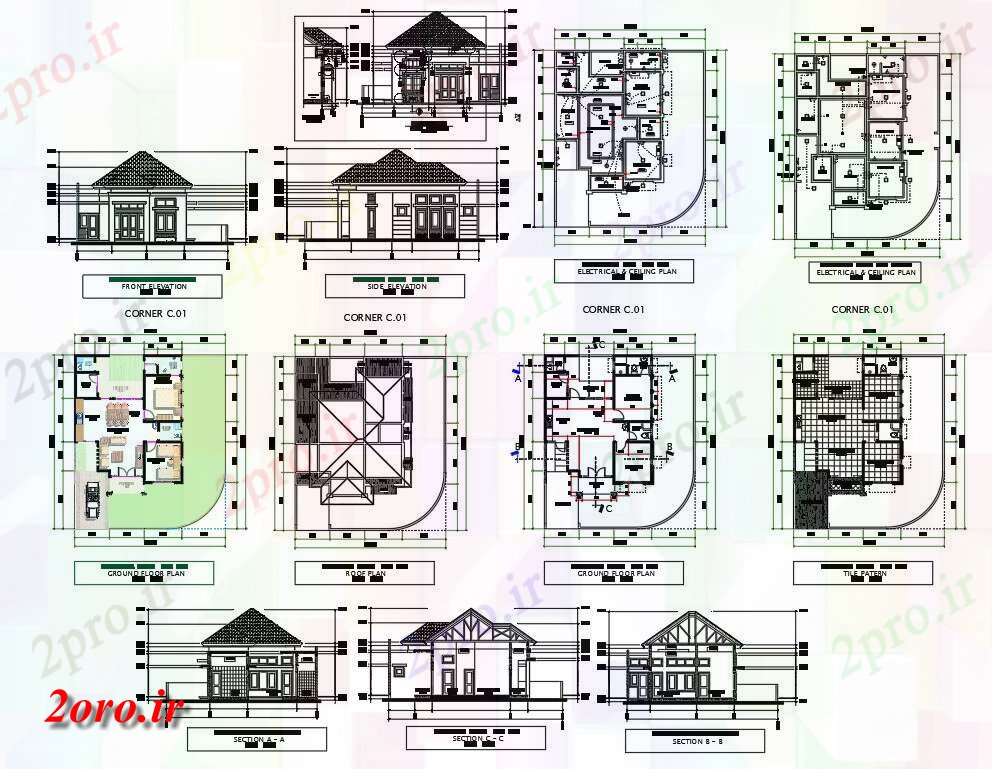 دانلود نقشه مسکونی ، ویلایی ، آپارتمان معماری خانه طراحی Aotu 12 در 15 متر (کد54177)