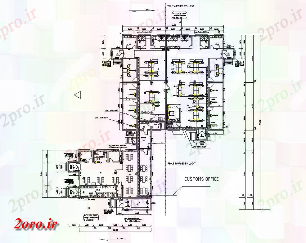 دانلود نقشه ساختمان دولتی ، سازمانی آداب و رسوم دفتر طرحی چیدمان 36 در 44 متر (کد54185)
