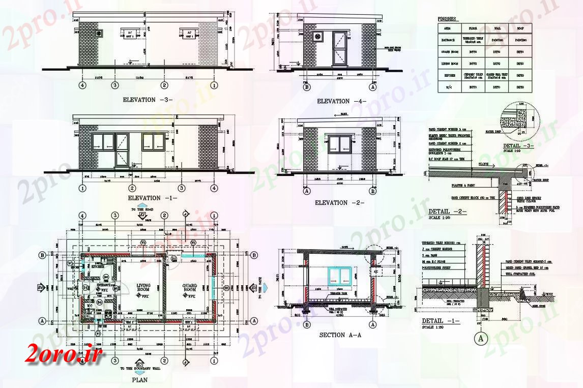 دانلود نقشه پروژه معروف پروژه گارد خانه برای خودرو 4 در 9 متر (کد54191)