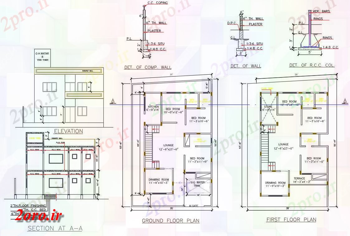 دانلود نقشه مسکونی ، ویلایی ، آپارتمان خانه طراحی با خودکار 9 در 16 متر (کد54195)