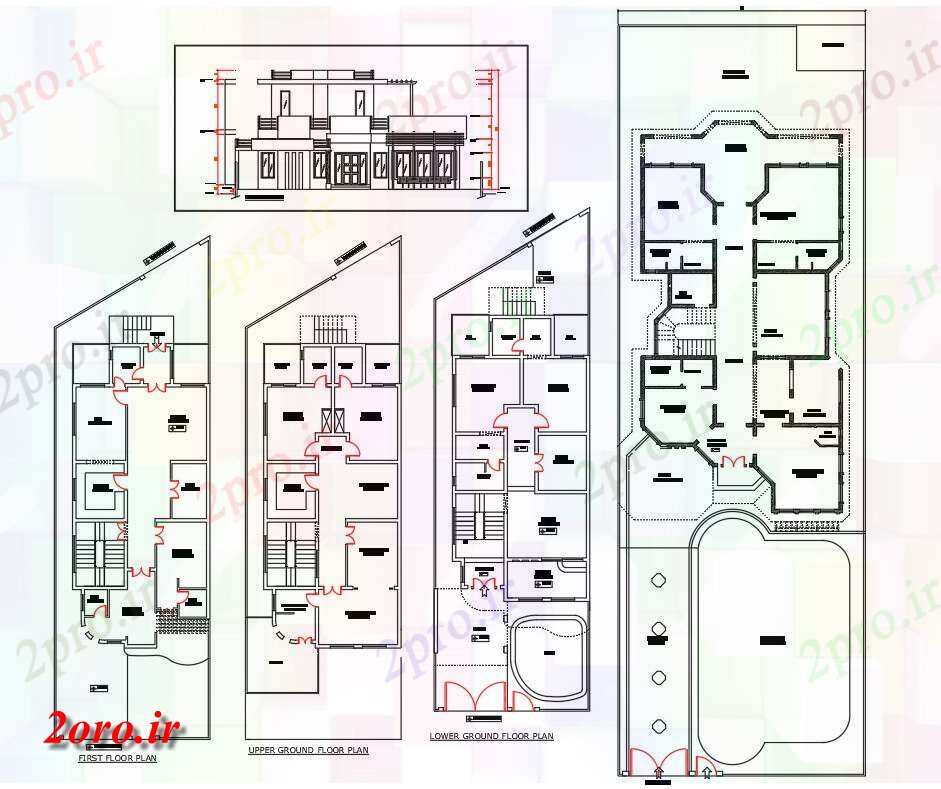 دانلود نقشه مسکونی ، ویلایی ، آپارتمان طرحی خانه های کف ساده و نما 15 در 26 متر (کد54198)