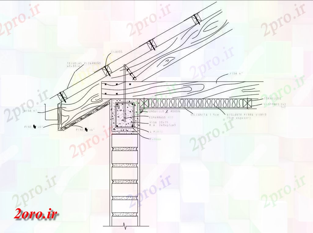 دانلود نقشه پلان مقطعی چوبی بخش سقف (کد54218)