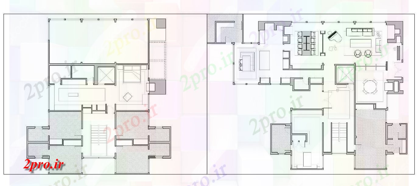 دانلود نقشه  خانه مسکونی ، ویلاخانه روستایی دو طرحی طبقه چیدمان مبلمان (کد54223)