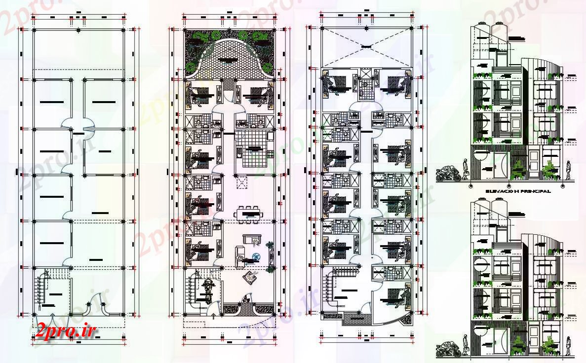 دانلود نقشه هتل - رستوران - اقامتگاه هتل طراحی و طرحی بندی 8 در 25 متر (کد54261)
