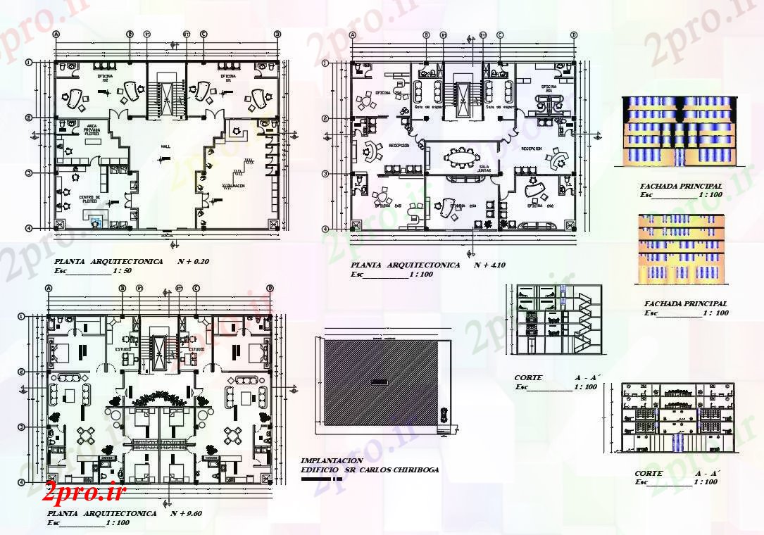 دانلود نقشه هایپر مارکت - مرکز خرید - فروشگاه نما ساختمان تجاری و طرحی های 18 در 24 متر (کد54292)