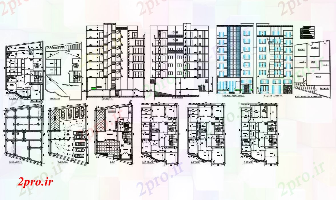 دانلود نقشه مسکونی  ، ویلایی ، آپارتمان  آپارتمان با ساختمان تجاری (کد54303)