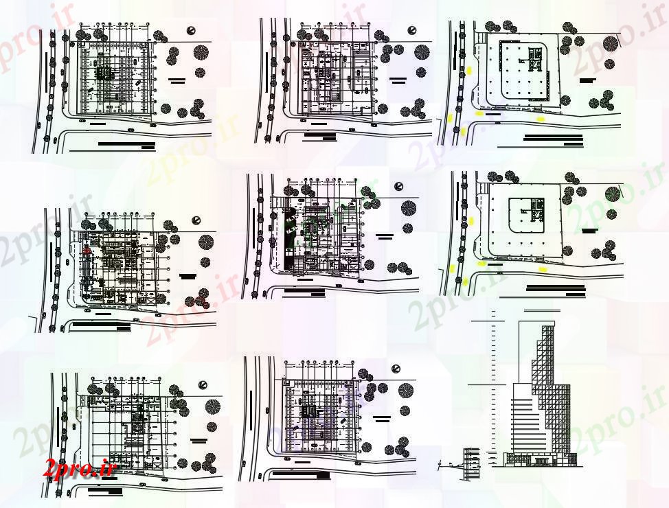 دانلود نقشه ساختمان دولتی ، سازمانی دفتر پروژه 50 در 53 متر (کد54336)