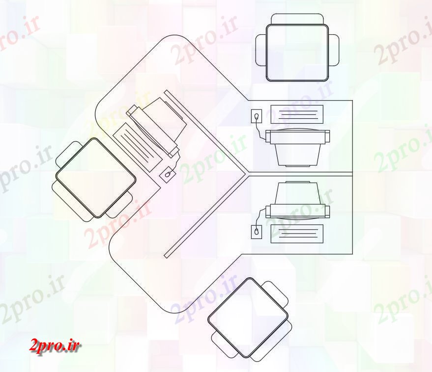 دانلود نقشه بلوک مبلمان سه مجموعه جدول کامپیوتر با بالا  در  (کد54365)