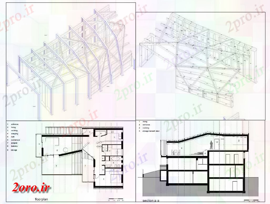 دانلود نقشه  خانه مسکونی ، ویلاخانه های چوبی طراحی با پروژه برای  (کد54373)