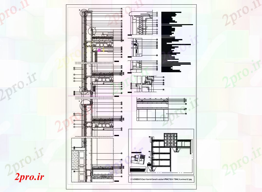 دانلود نقشه پلان مقطعی ساختمان بخش دیوار (کد54394)