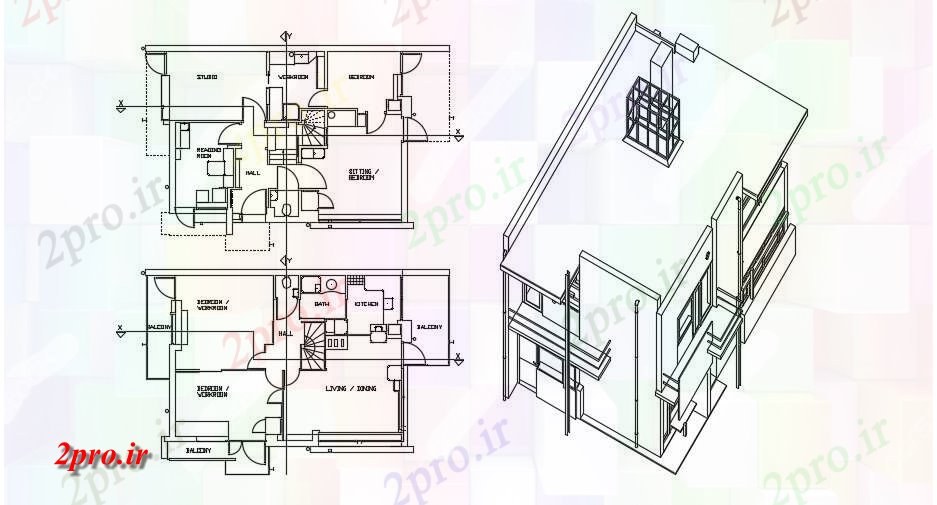 دانلود نقشه مسکونی ، ویلایی ، آپارتمان خانه طراحی و طرحی بندی 8 در 13 متر (کد54429)