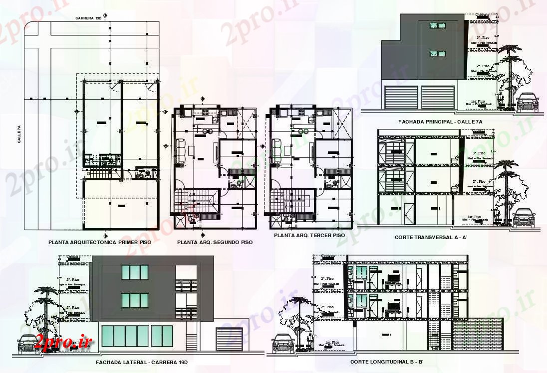 دانلود نقشه ساختمان اداری - تجاری - صنعتی پروژه ساختمان اداری 8 در 11 متر (کد54475)