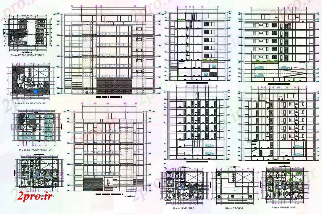 دانلود نقشه بانک ها آپارتمان پروژه ساختمان با 15 در 21 متر (کد54481)