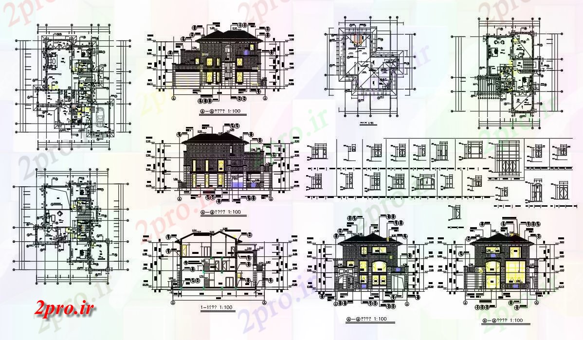 دانلود نقشه پنجره خانه و جزئیات درب 15 در 18 متر (کد54502)