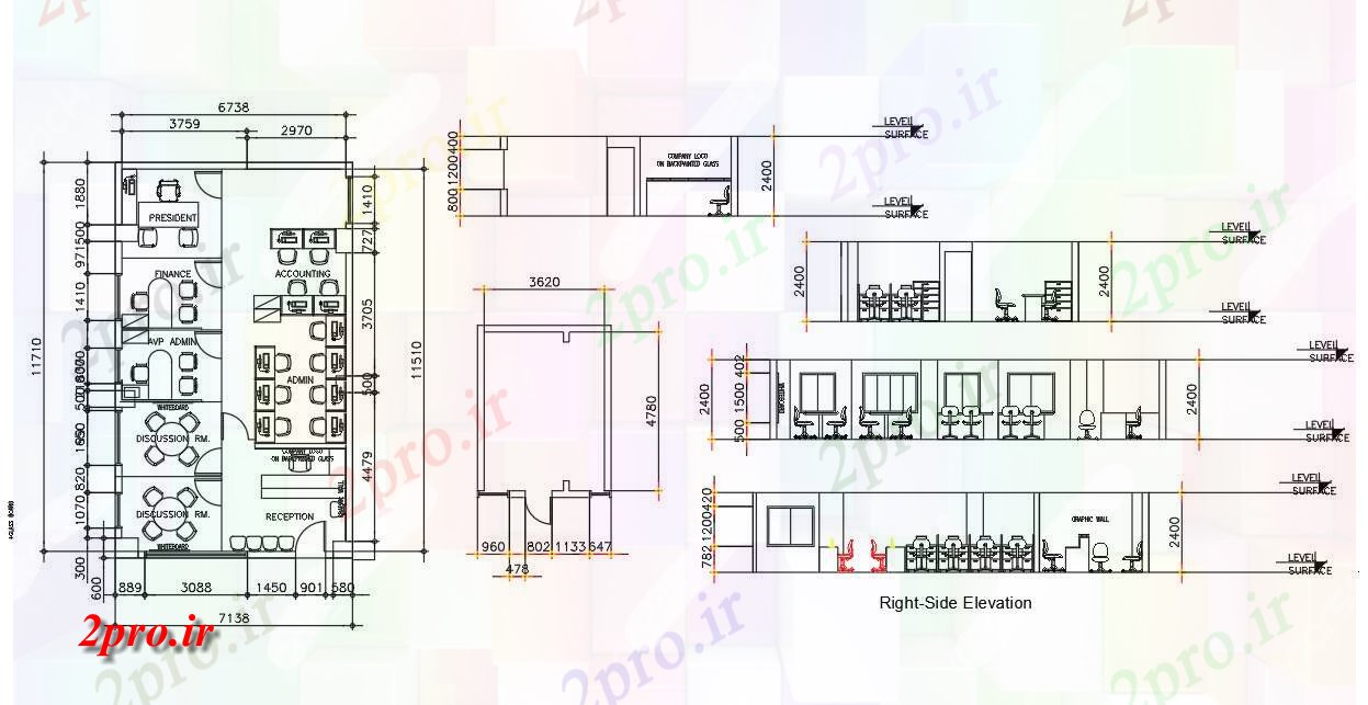 دانلود نقشه بانک جزئیات داخلی ساختمان اداری (کد54508)
