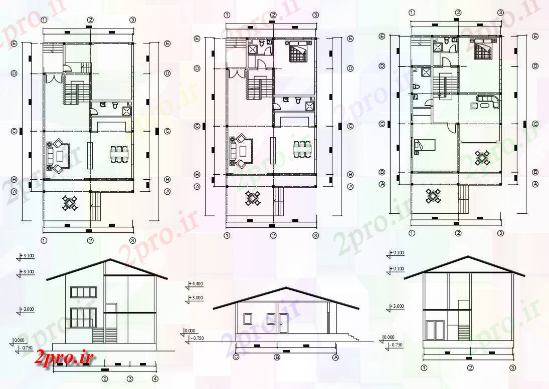 دانلود نقشه خانه مسکونی ، ویلاجزئیات طرحی مجلس 10 در 19 متر (کد54517)