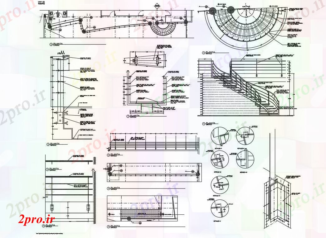 دانلود نقشه  جزئیات آسانسور و   طراحی راه پله مدور (کد54540)