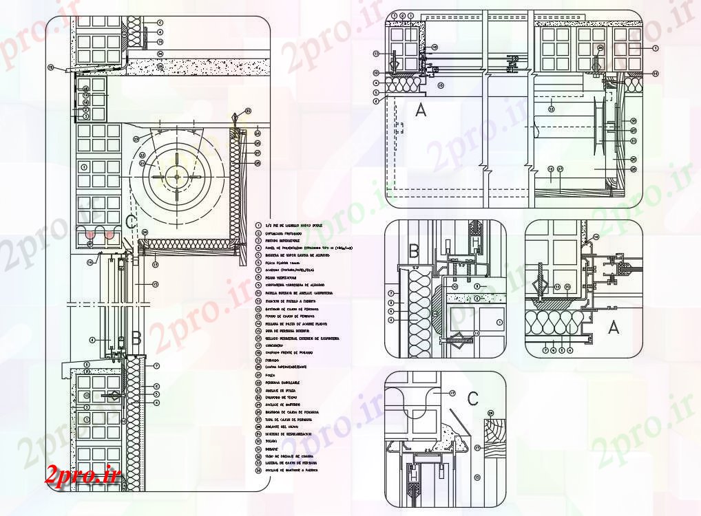 دانلود نقشه پلان مقطعی جزئیات ساختار پنجره (کد54569)