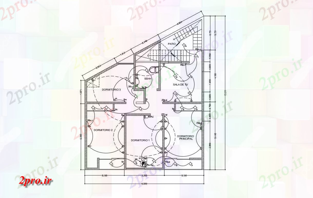 دانلود نقشه خانه های کوچک ، نگهبانی ، سازمانی - ساده خانه طراحی 9 در 12 متر (کد54591)