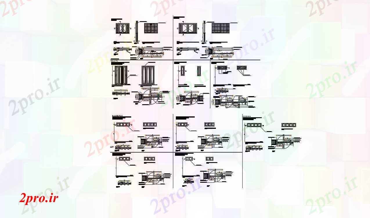 دانلود نقشه جزئیات طراحی در و پنجره  درب جزئیات پنجره (کد54592)