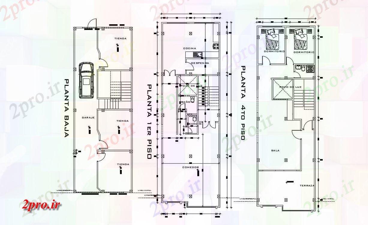 دانلود نقشه آپارتمان یک طبقه دان خانه جزئیات 6 در 19 متر (کد54595)