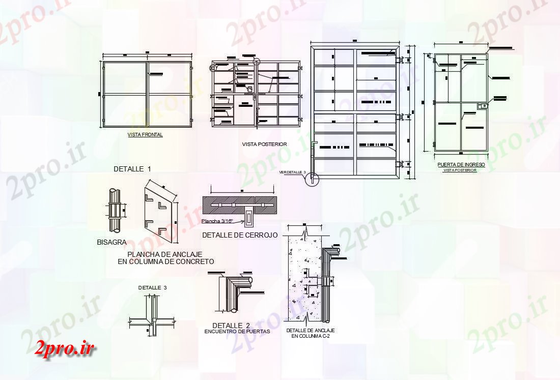 دانلود نقشه بلوک در و نرده های دیوار مدرن فولاد دروازه طراحی (کد54605)