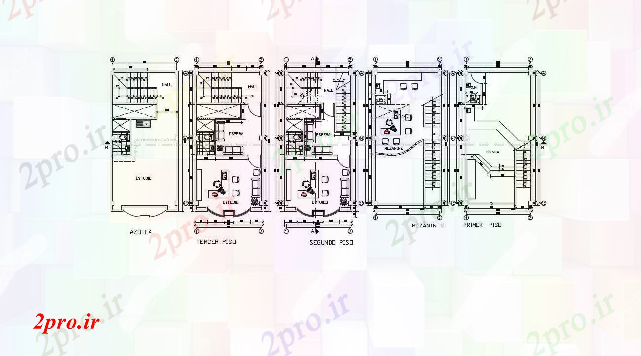 دانلود نقشه ساختمان اداری - تجاری - صنعتی طراحی پلان ساختمان تجاری 5 در 10 متر (کد54637)