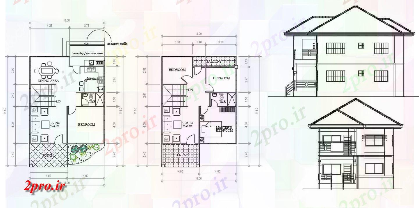 دانلود نقشه مسکونی ، ویلایی ، آپارتمان خانه مدرن جزئیات 8 در 12 متر (کد54657)