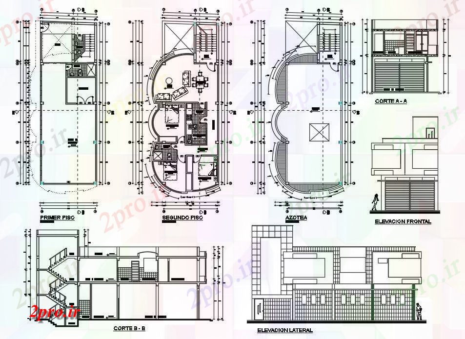 دانلود نقشه خانه های کوچک ، نگهبانی ، سازمانی - دو طبقه ویلایی طراحی 6 در 17 متر (کد54789)