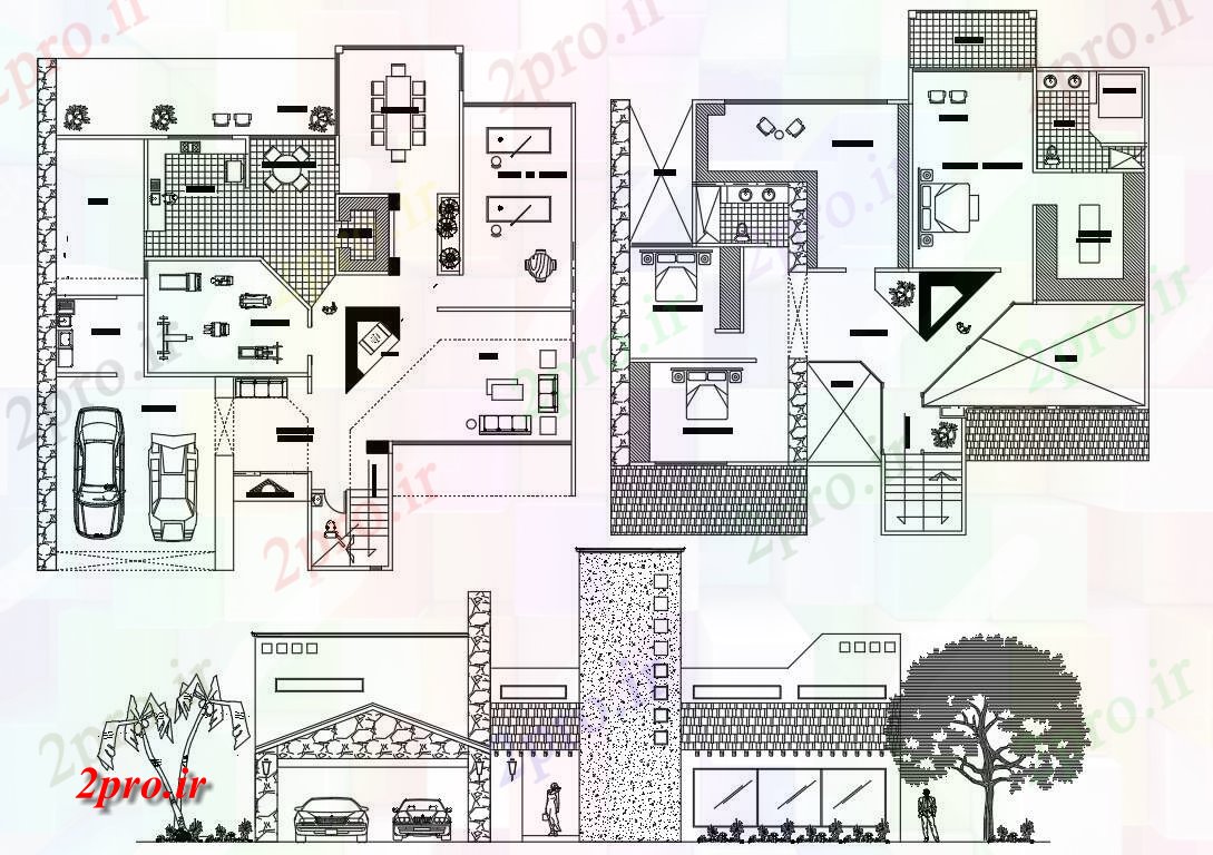 دانلود نقشه آپارتمان یک طبقه طرحی مدرن ویلایی طراحی 18 در 20 متر (کد54853)