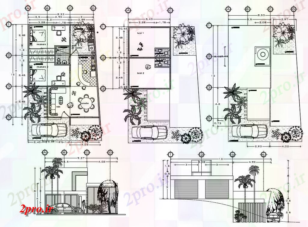 دانلود نقشه رستوران - غذا خوری - فست فود ; هتل - خوابگاه - مسافر خانههتل طراحی مدرن 9 در 13 متر (کد54857)
