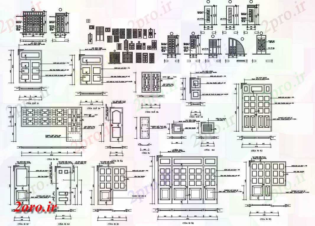 دانلود نقشه جزئیات طراحی در و پنجره  درب و پنجره چوبی جزئیات (کد55032)