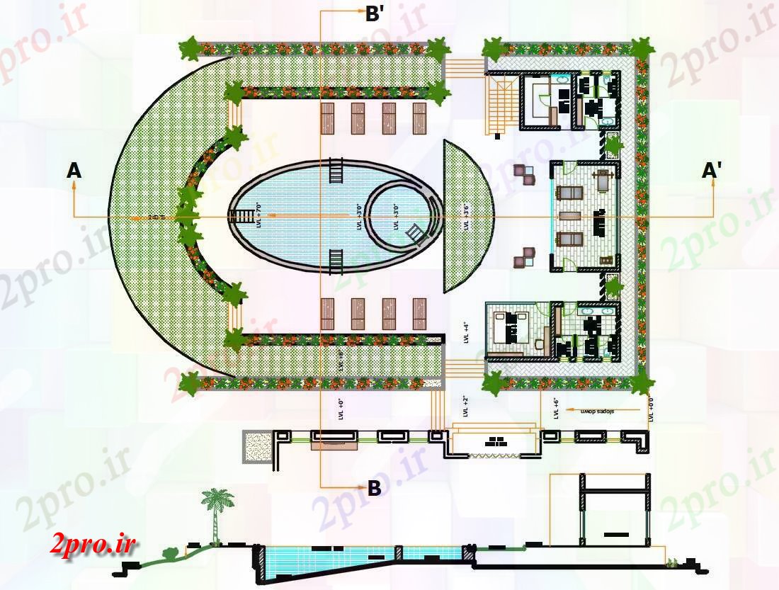 دانلود نقشه ورزشگاه ، سالن ورزش ، باشگاه طرحی 67 در 102 متر (کد55102)