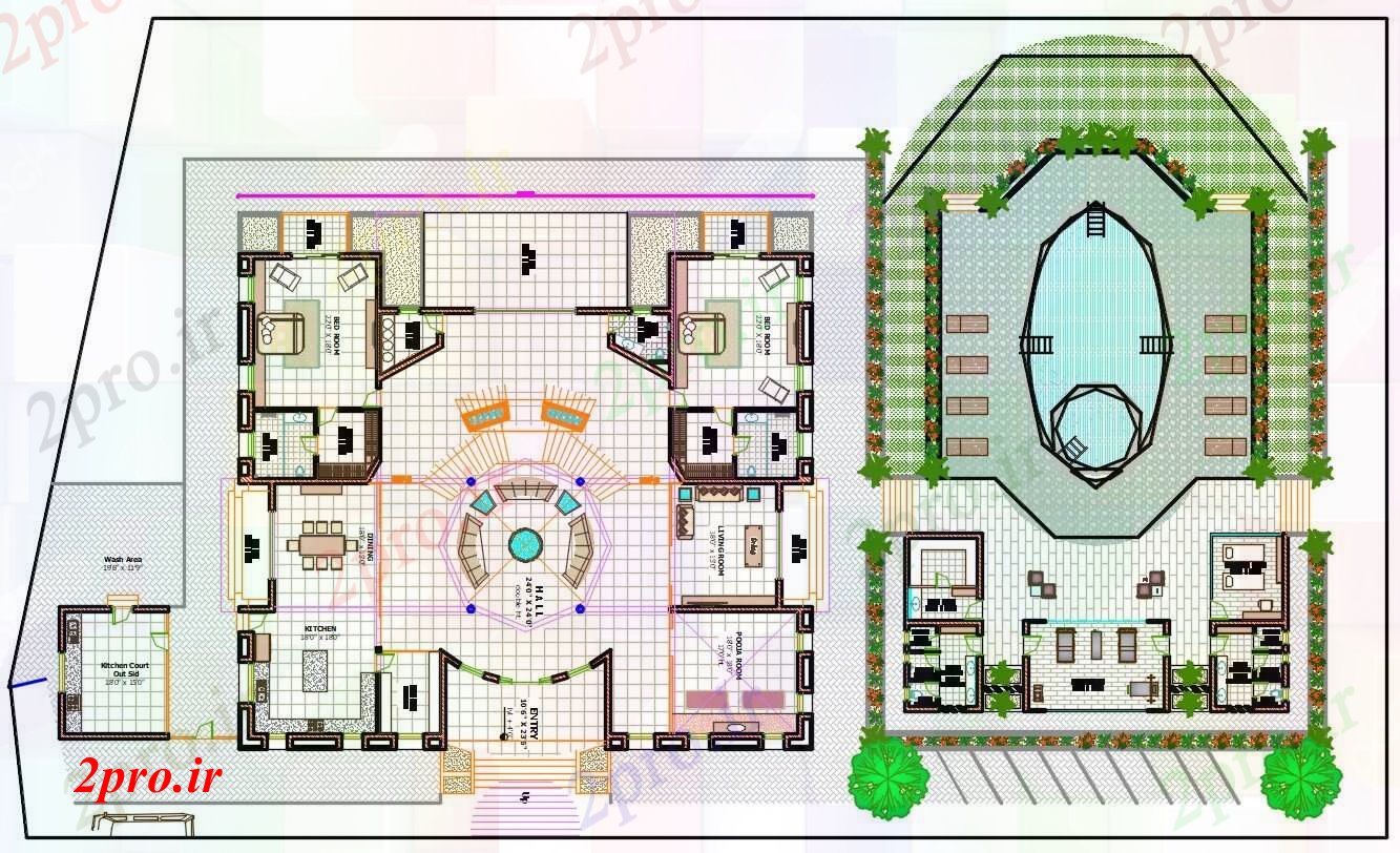 دانلود نقشه خانه های کوچک ، نگهبانی ، سازمانی - خانه های ویلایی نشیمن 23 در 55 متر (کد55107)
