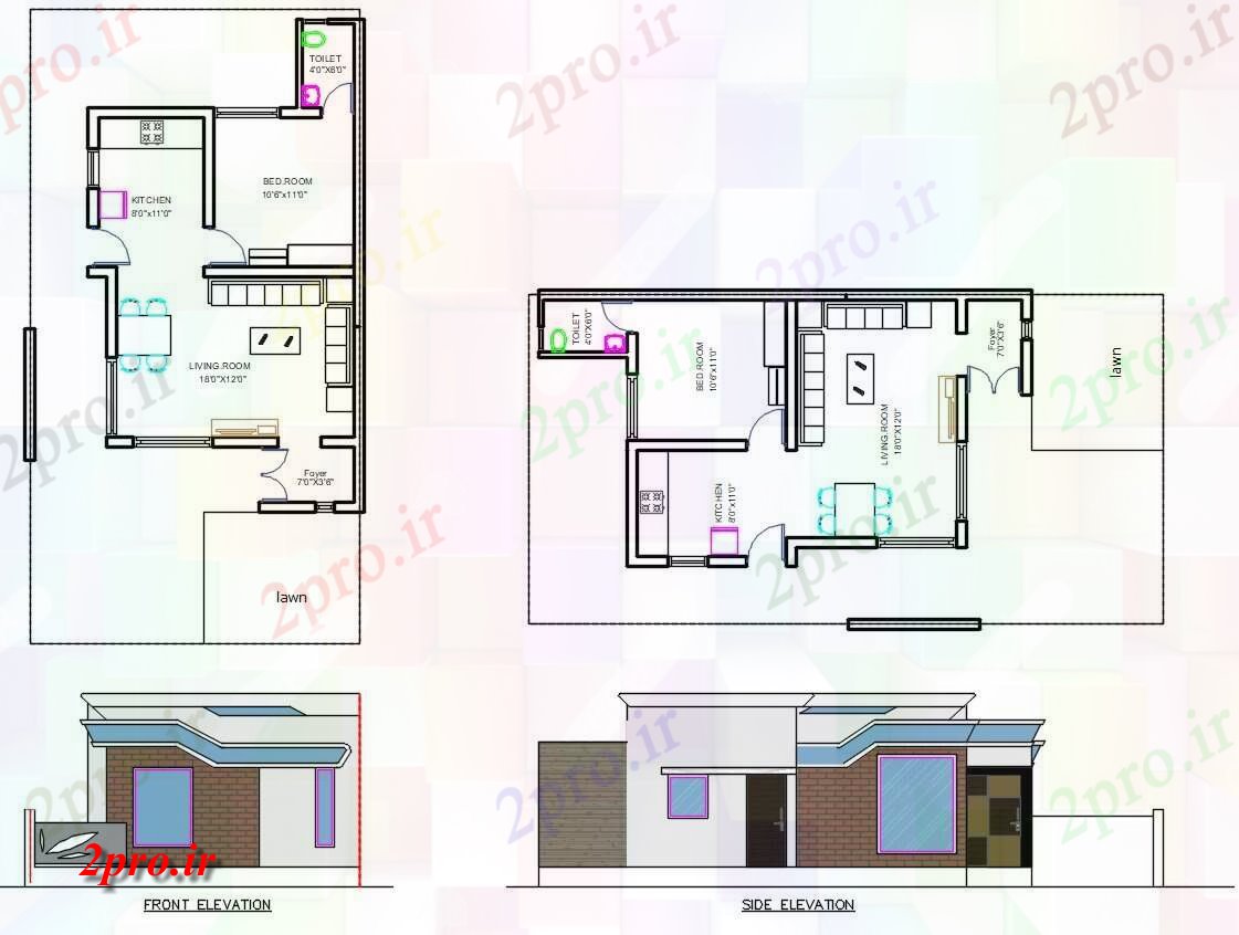 دانلود نقشه خانه مسکونی ، ویلاتنها خانواده خانه 8 در 11 متر (کد55175)