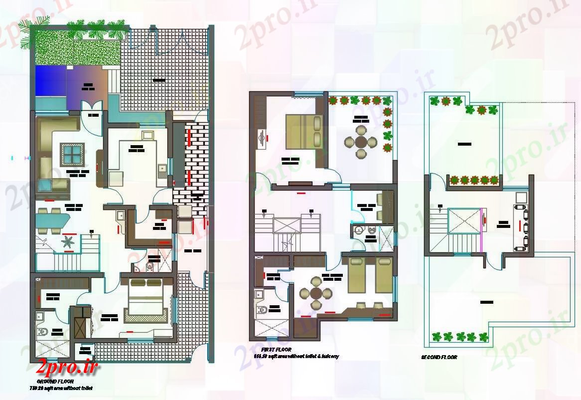 دانلود نقشه خانه مسکونی ، ویلاخانه مدرن پروژه 7 در 13 متر (کد55178)