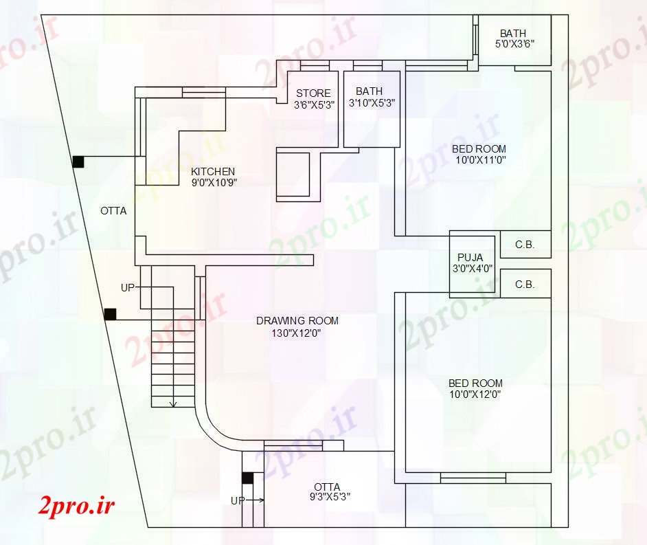 دانلود نقشه خانه مسکونی ، ویلا خانه طرحی چیدمان 8 در 9 متر (کد55179)