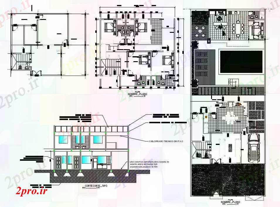 دانلود نقشه خانه مسکونی ، ویلاجزئیات خانواده خانه 11 در 12 متر (کد55190)