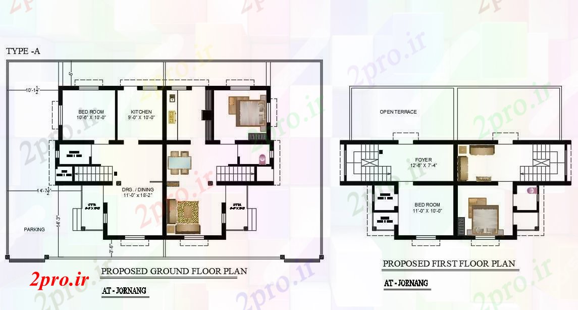 دانلود نقشه خانه مسکونی ، ویلاخانواده جزئیات طرحی خانه 9 در 12 متر (کد55215)