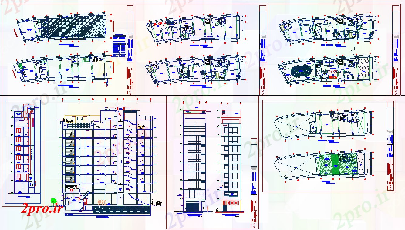 دانلود نقشه هتل - رستوران - اقامتگاه بلند پروژه ساختمان هتل 7 در 28 متر (کد55221)