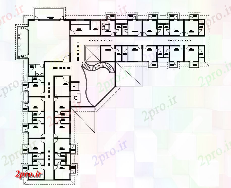 دانلود نقشه باشگاه جزئیات طرحی هتل 35 در 38 متر (کد55242)