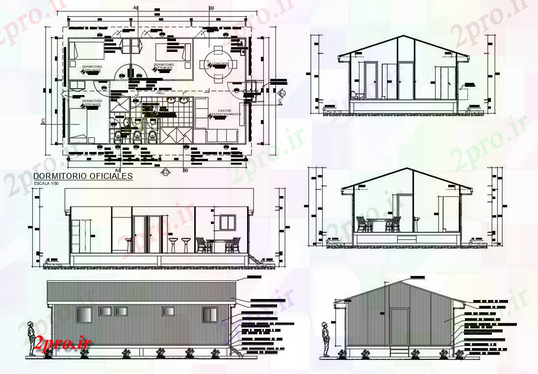 دانلود نقشه مسکونی ، ویلایی ، آپارتمان خوابگاه کارکنان طراحی اتاق 6 در 10 متر (کد55264)