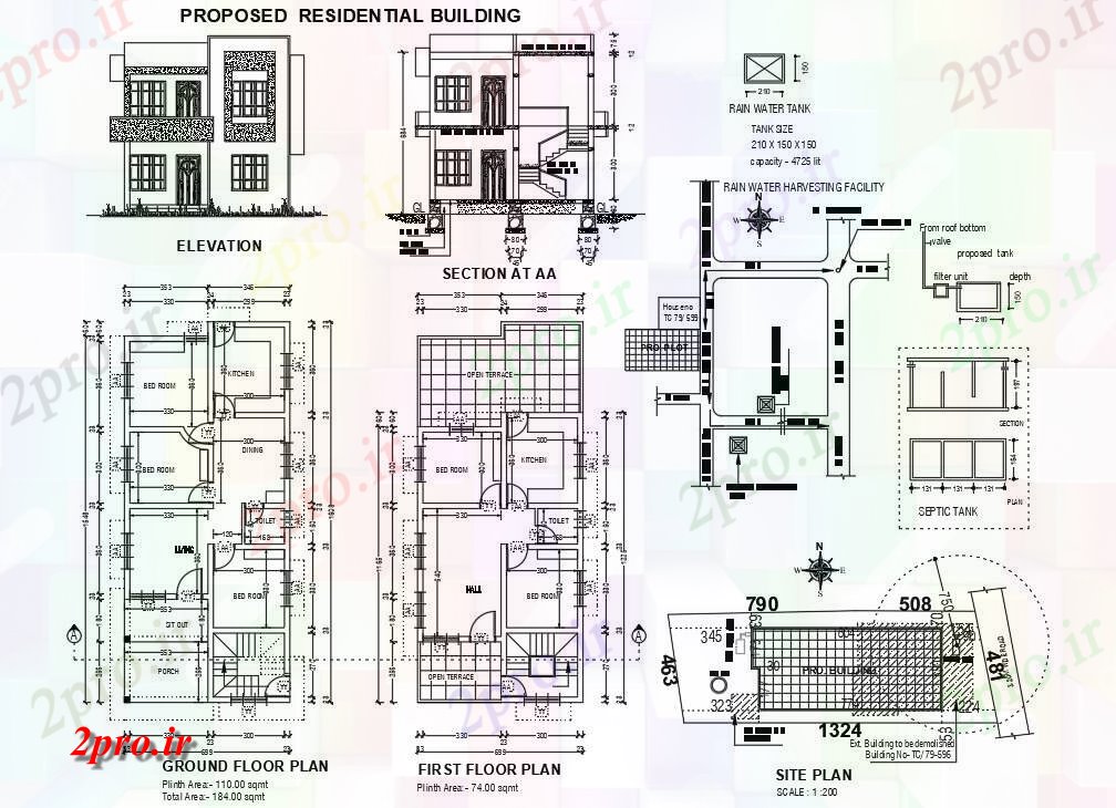دانلود نقشه خانه مسکونی ، ویلامسکونی جزئیات خانه 17 در 39 متر (کد55279)