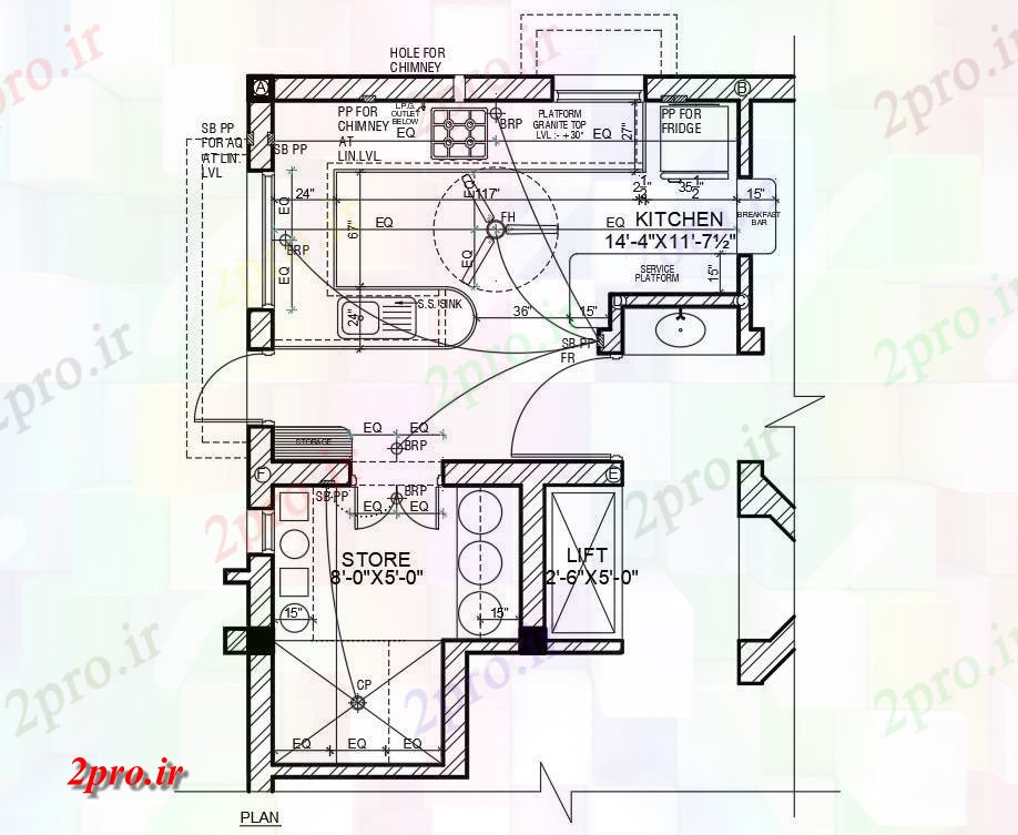 دانلود نقشه آشپزخانه داخلی جزئیات آشپزخانه (کد55339)