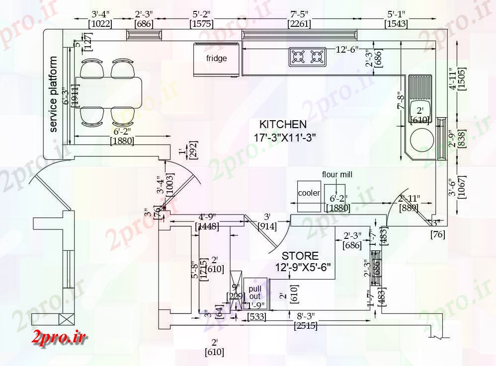 دانلود نقشه آشپزخانه مدولار آشپزخانه دراز کردن (کد55344)