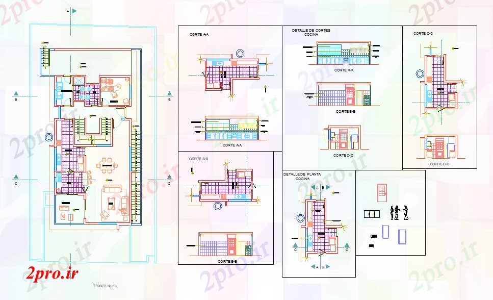 دانلود نقشه مسکونی ، ویلایی ، آپارتمان جزئیات آشپزخانه 12 در 21 متر (کد55348)
