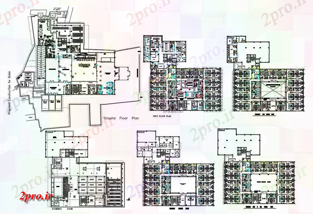 دانلود نقشه هتل - رستوران - اقامتگاه مدرن هتل دراز کردن طراحی 47 در 48 متر (کد55380)