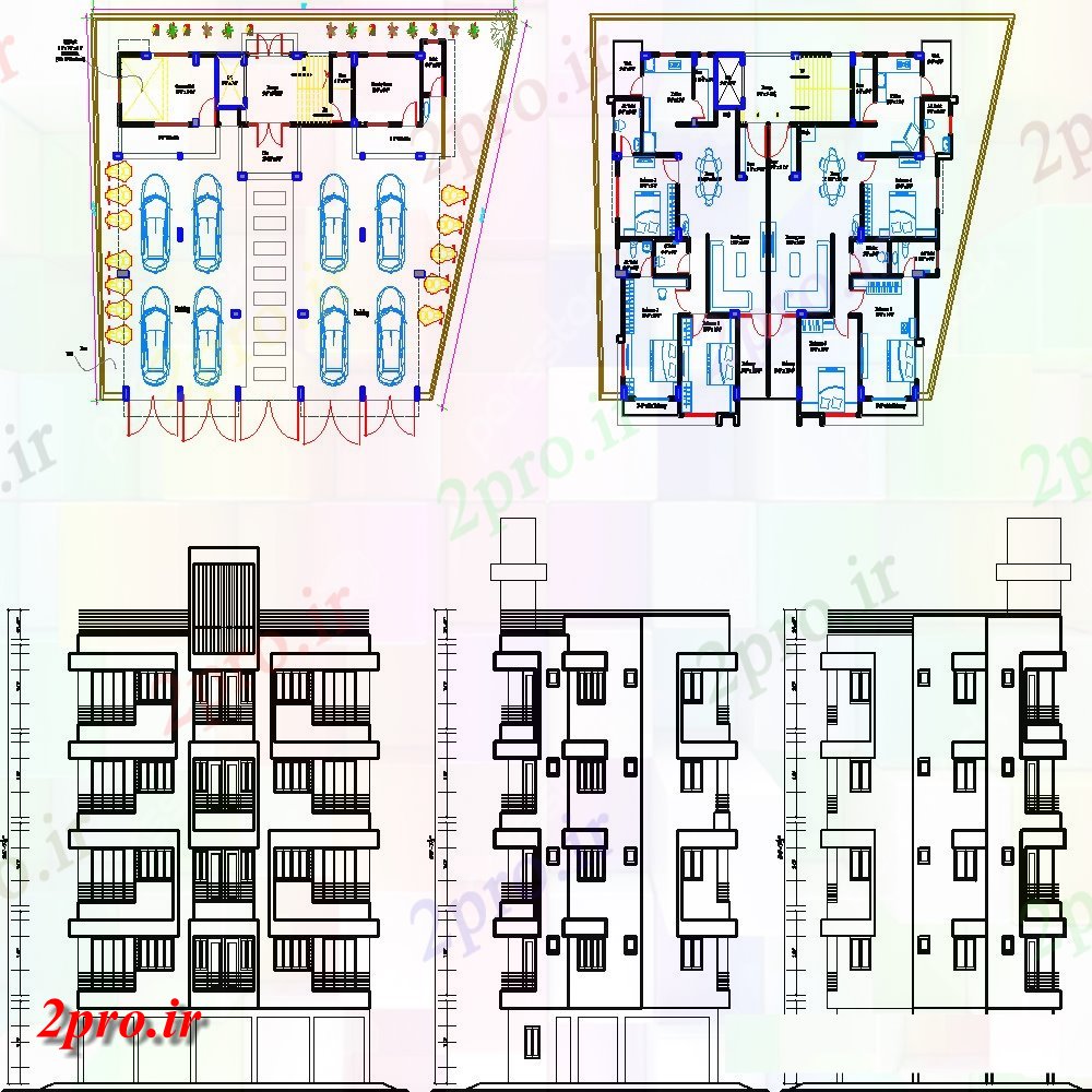 دانلود نقشه مسکونی  ، ویلایی ، آپارتمان  ساختمان مسکونی خانه مدرن (کد55392)